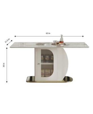 63" Modern Dining Table w/ Storage, Sintered Stone Top, Golden Wood Base