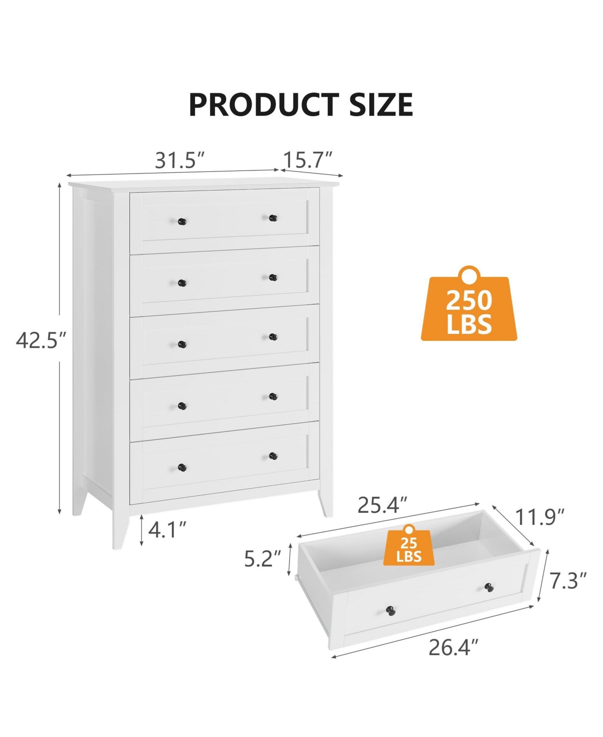 Gaomon 5 Drawer Dresser, Wooden Chest of Drawers for Office