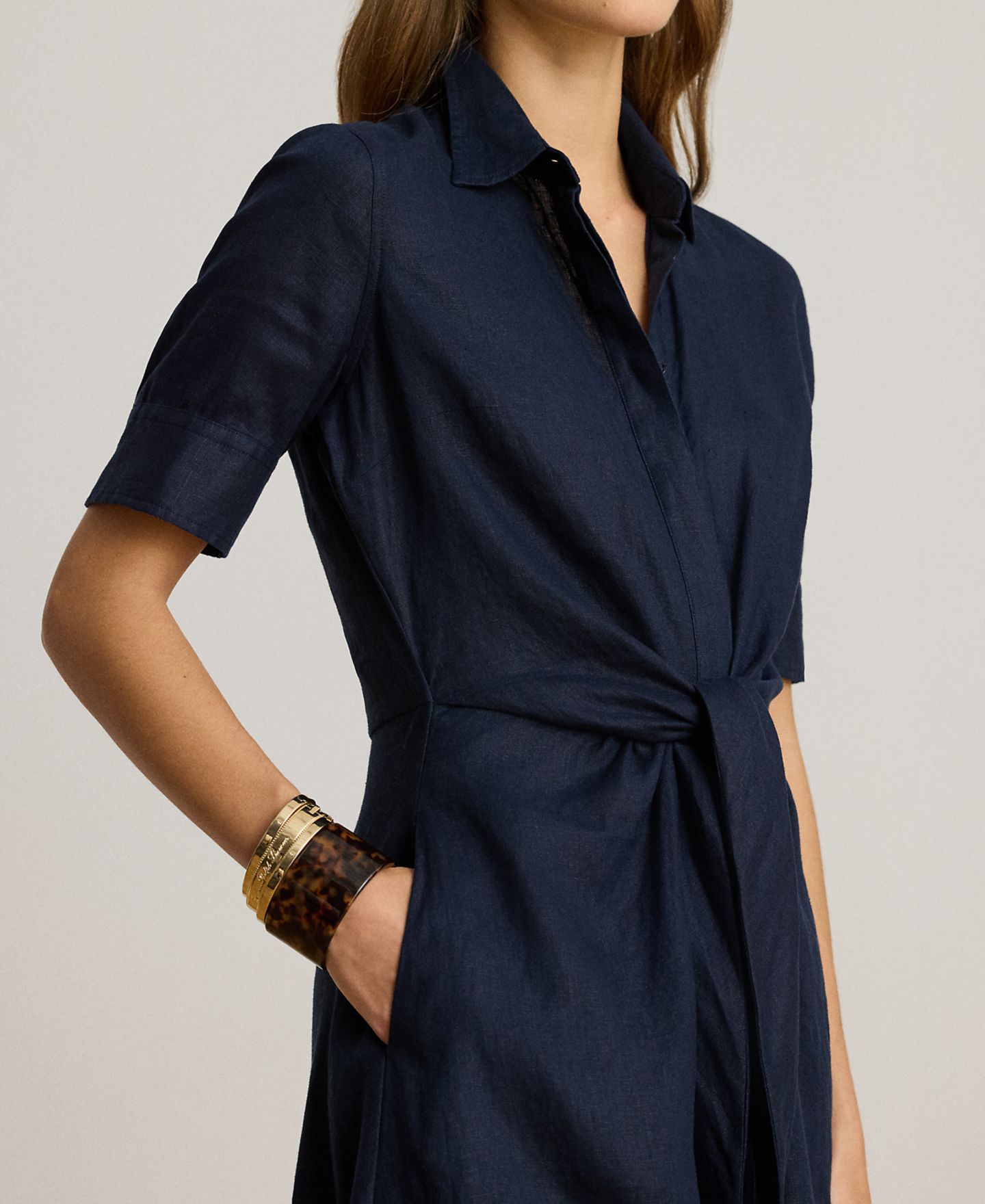 Женское платье Lauren Ralph Lauren Petite 100% Linen Shirt Dress, цвет: Тёмно-синий — фото 3