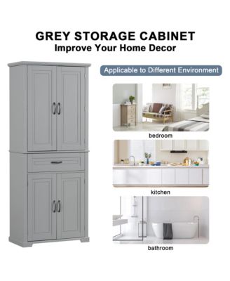 Bathroom Storage Cabinet with Doors and Drawer, Multiple Storage Space, Adjustable Shelf, Grey