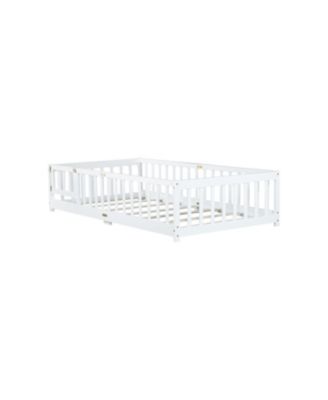 Twin Floor Bed with Fence & Door, White