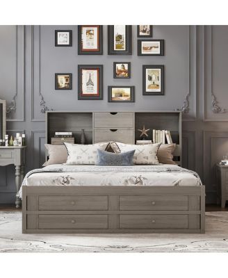 King Size Platform Bed with Storage Headboard and 8 Drawers