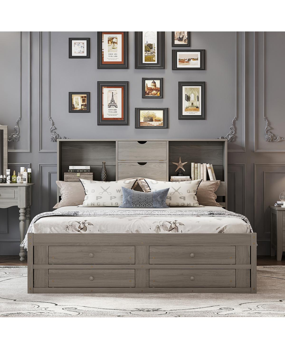 Streamdale Furniture King Size Platform Bed with Storage Headboard and 8 Drawers