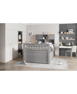 Twin Captain Platform Bed Frame with Storage, Drawers, Gray