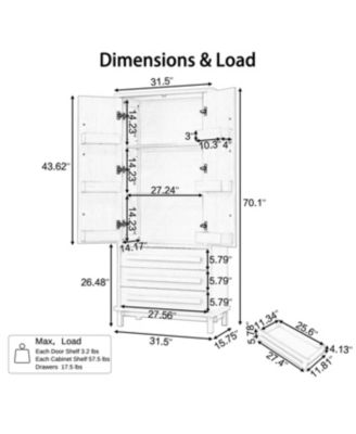 70" Black Kitchen Pantry Cabinet with 2 Shelves, 6 Doors, 3 Drawers
