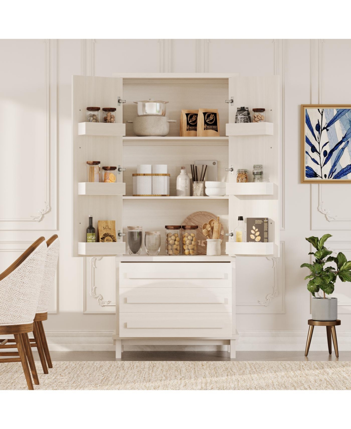 Streamdale Furniture 70" Black Kitchen Pantry Cabinet with 2 Shelves, 6 Doors, 3 Drawers