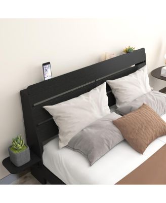 Queen Floating Bed Frame with LED Lights & Charging Station