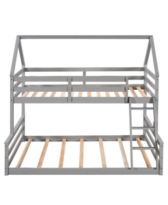Twin over Full House Bunk Bed with Built-in Ladder