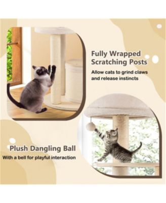 60"Tall Wooden Cat Tree with Scratching Posts & Condos