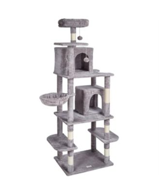 68.5" Cat Tower with Cat Condos Scratching Post in Light Grey