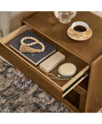 Mid Century Modern Nightstand with Charging Station & 2 Drawers