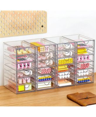 4 Pack Acrylic Makeup Organizer with 19 Drawers for Bathroom & Vanity Storage