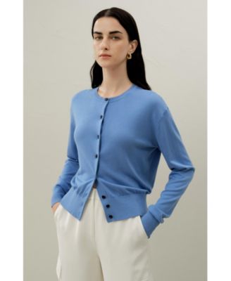 Women's Round-Neck Silk Cashmere Cardigan