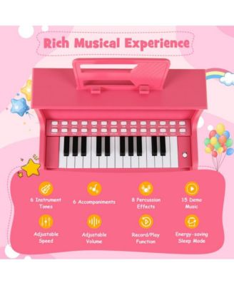 Kids Digital Piano Keyboard with Lighted Teaching Mode and Bench for Musical Learning