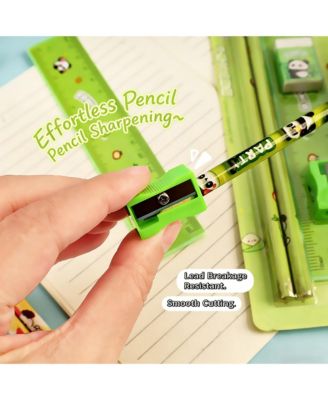 5PCS Cartoon Pencil Stationery Set, Eraser, Ruler, Pencil Sharpener and 2 Pencils, Student Back To School Stationery Supplies 