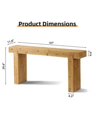 63" Solid Wood Console Table - Rustic Farmhouse Sofa Table