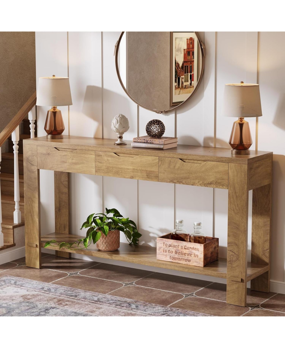 Tribesigns Console Table with 3 Drawers, 67-Inch Long Sofa Table Behind The Couch with Storage Shelf, Narrow Farmhouse Entryway Furniture