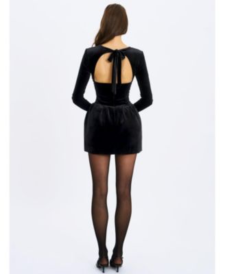 Women's Catrina Black Velvet Square Neck Bow-Tie Mini Dress