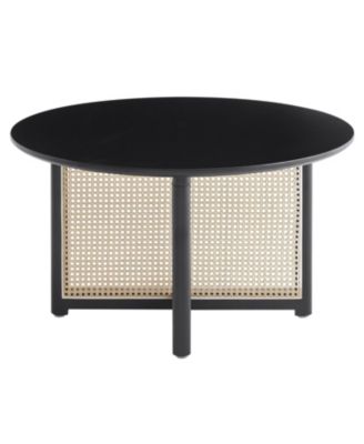 Mid-Century Bohemian Coffee Table 31.5" Round with PE Cane Stand