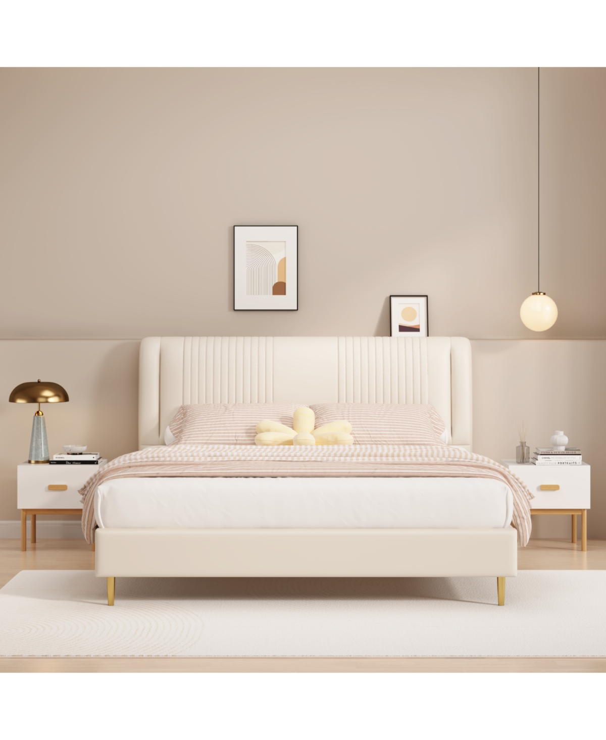 Streamdale Furniture Modern White Nightstand with Drawer & Wood Legs