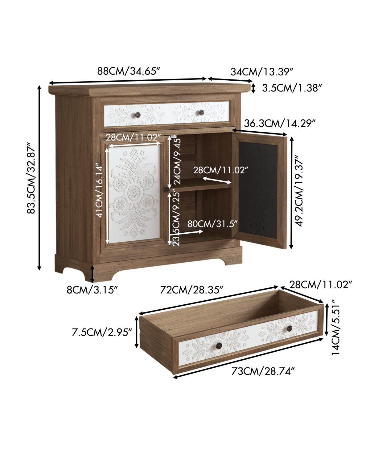 Streamdale Furniture Rustic Carved Floral Accent Cabinet