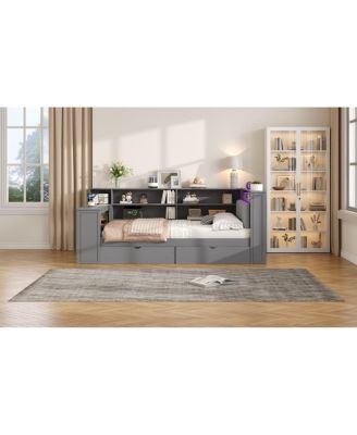  Wood Full Platform Bed w/Storage, Drawers, Charging, LED, Desk, Upholstered Headboard
