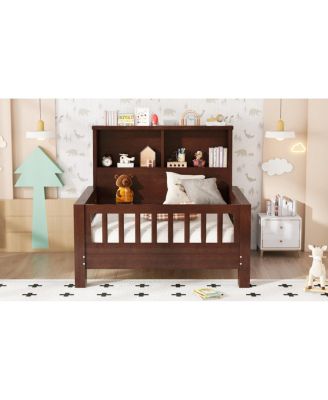 Twin Platform Bed with Storage Headboard & Pull-Out, Espresso