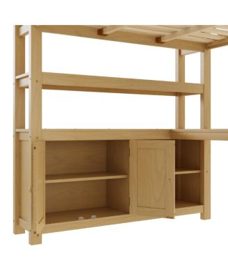  Wood Loft Bed with Cabinet, Bookshelf, Wardrobe & Desk, Queen Size