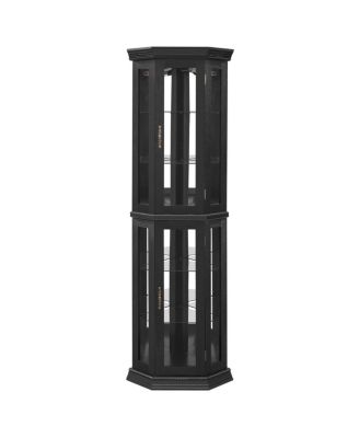Streamdale Lighted Corner Curio Cabinet with Tempered Glass Doors & Adjustable Shelving - Black