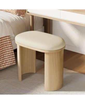 23.6-Inch Vanity Stool Chair, Ottoman Stool Foot Rest for Couch with Cushion and Wooden Frame, Small Entryway Bench, Beige