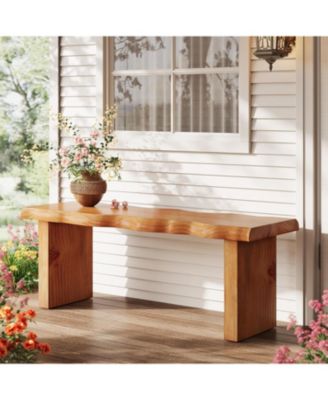 47" Solid Wood Bench, Farmhouse Entryway Bench for Bedroom, Dining Bench for Kitchen, Entryway, Mudroom, Easy Assembly, Brown