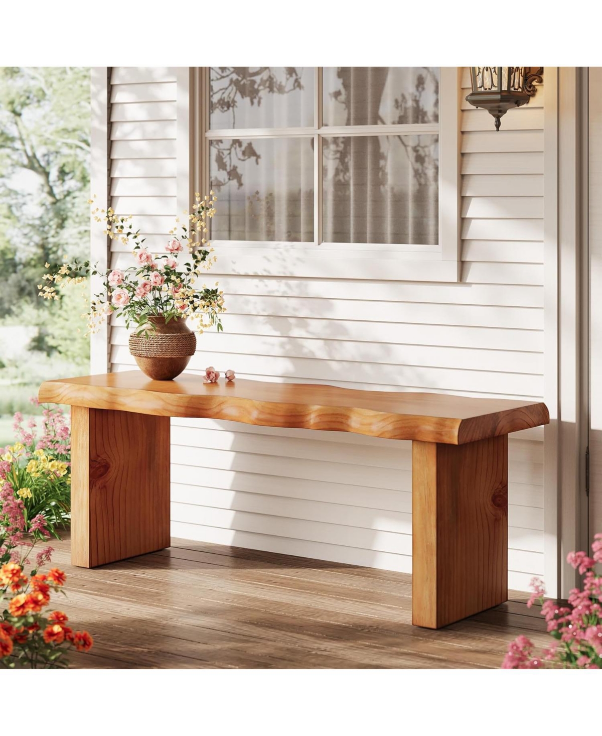 Tribesigns 47" Solid Wood Bench, Farmhouse Entryway Bench for Bedroom, Dining Bench for Kitchen, Entryway, Mudroom, Easy Assembly, Brown