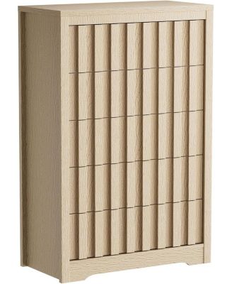 5-Drawer Tall Fluted Dresser, Modern Handleless Wood Storage Cabinet with Deep Storage for Bedroom, Living Room