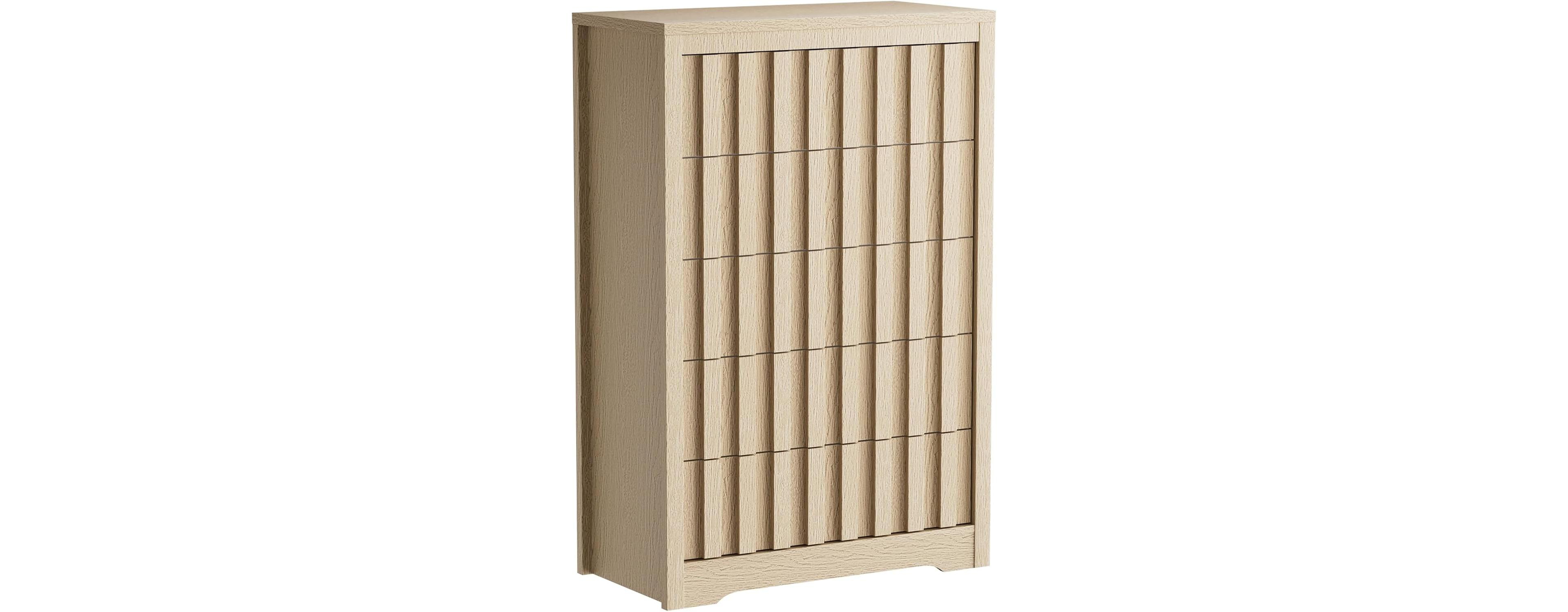 Gaomon 5-Drawer Tall Fluted Dresser, Modern Handleless Wood Storage Cabinet with Deep Storage for Bedroom, Living Room