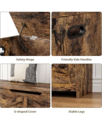 Storage Chest, Storage Bench with Safety Hinge, Farmhouse Style Wooden Trunk for Entryway, Bedroom, Living Room