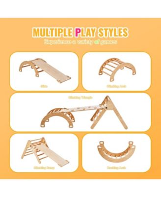 Pikler Triangle Set, 5-in-1 Montessori Climbing Gym w/ Ramp & Arch, Large Wooden Set, Ages 1-3