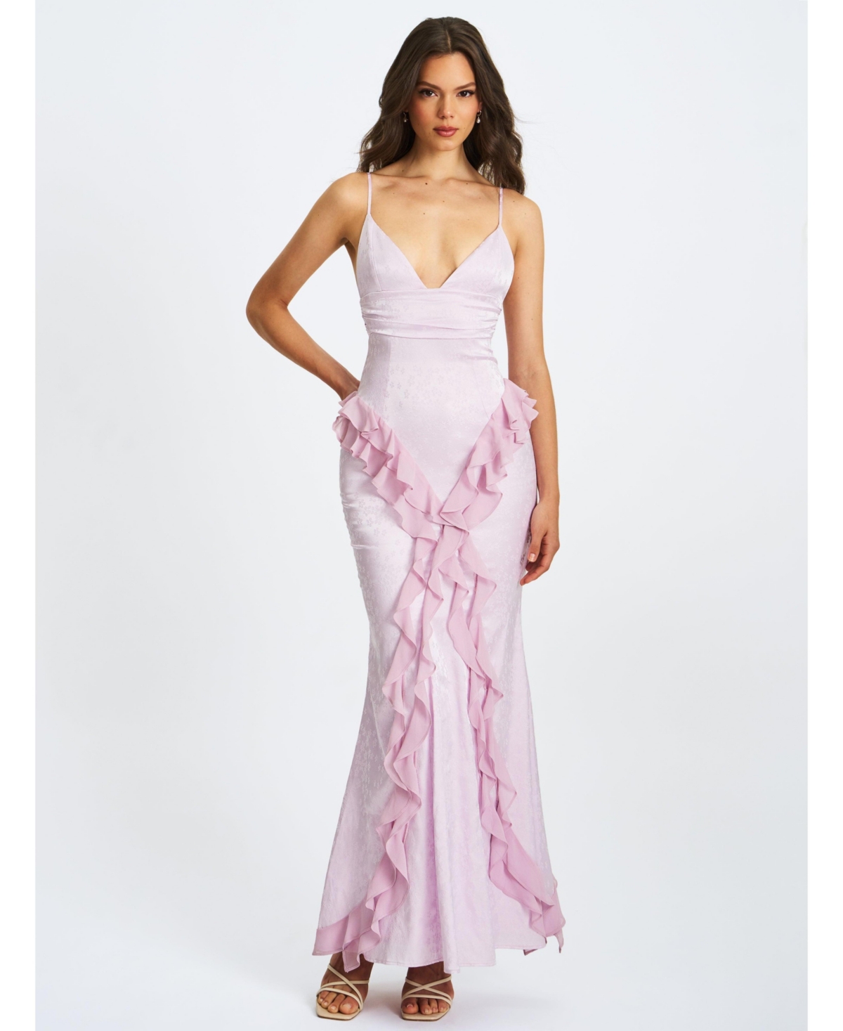 Miss Circle Women's Paolina Taro Pink Jacquard Ruffle Mermaid Maxi Dress