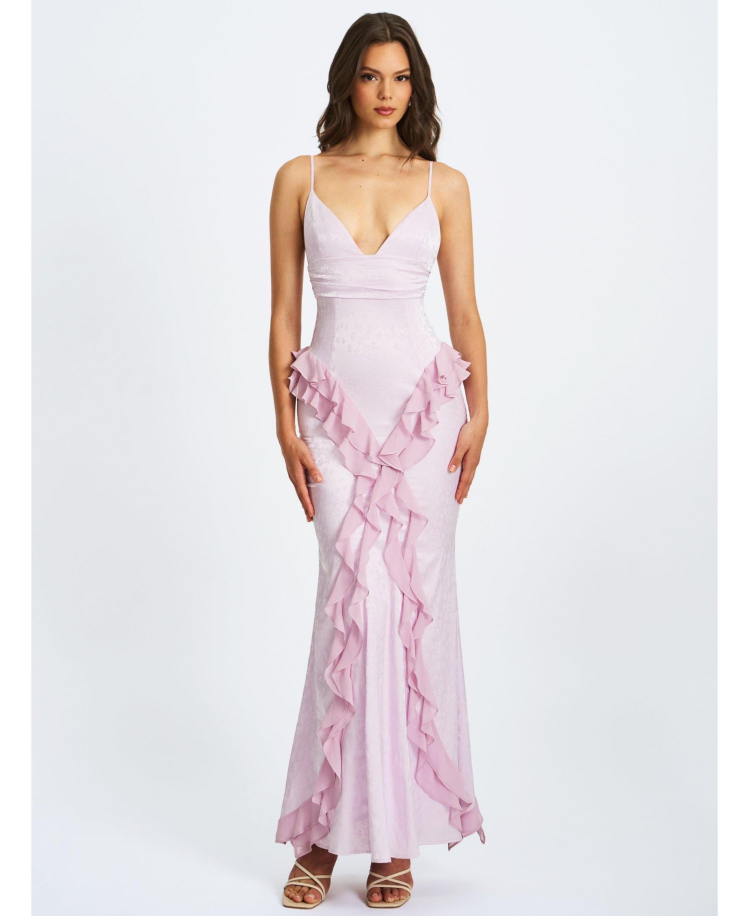 Women's Paolina Taro Pink Jacquard Ruffle Mermaid Maxi Dress