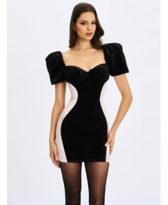 Women's Nova Black Contoured Sweetheart Puff Sleeve Mini Dress