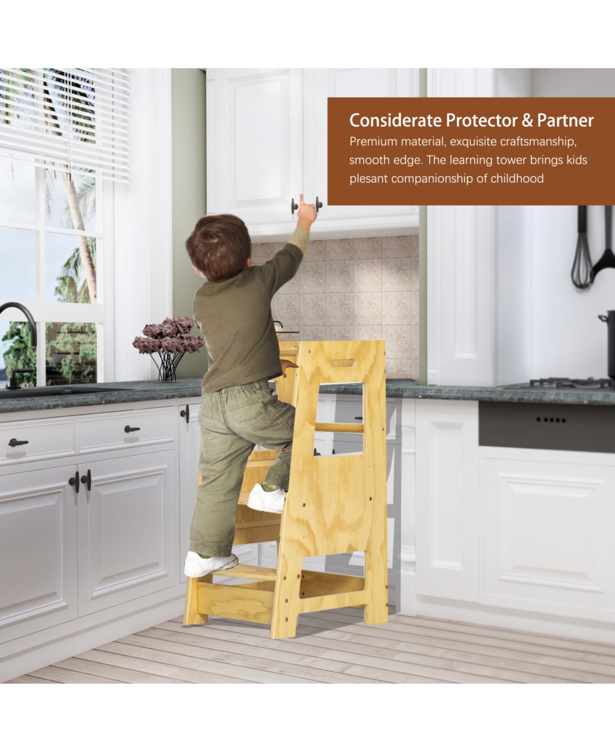 Streamdale Adjustable Kids' Kitchen Step Stool, Safety Rail