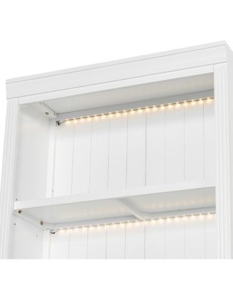 83.4" Tall Bookshelf with 3-Layer LED Lightings and Sliding Doors, White