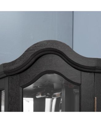 Lighted Oak Curio Cabinet with Tempered Glass Doors & Shelves - Black