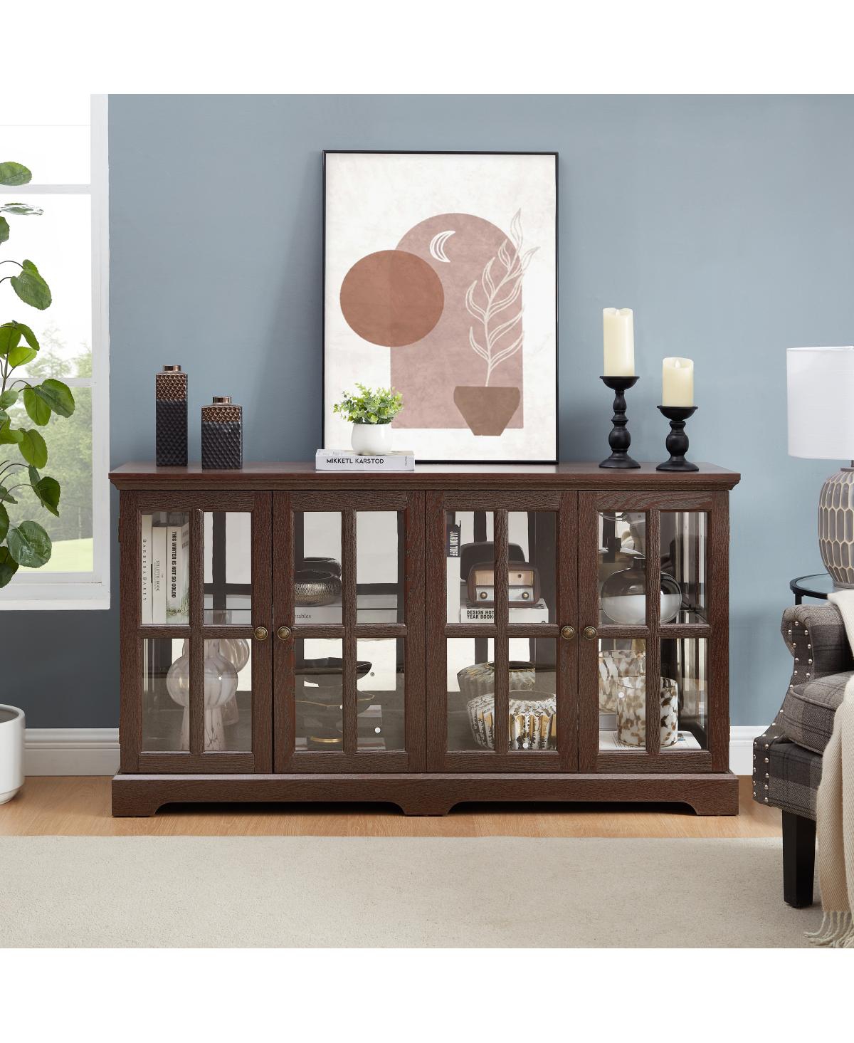 Streamdale Furniture Led Curio Display Cabinet with Glass Doors & Adjustable Shelves - Cherry