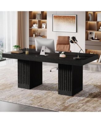 63 Inch Executive Desk, Modern Office Computer Desk with Heavy Duty Double Pedestal, Large Study Writing Table Business Furniture