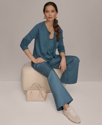 Women's Pointelle Stitch Open-Front Cotton Cardigan 