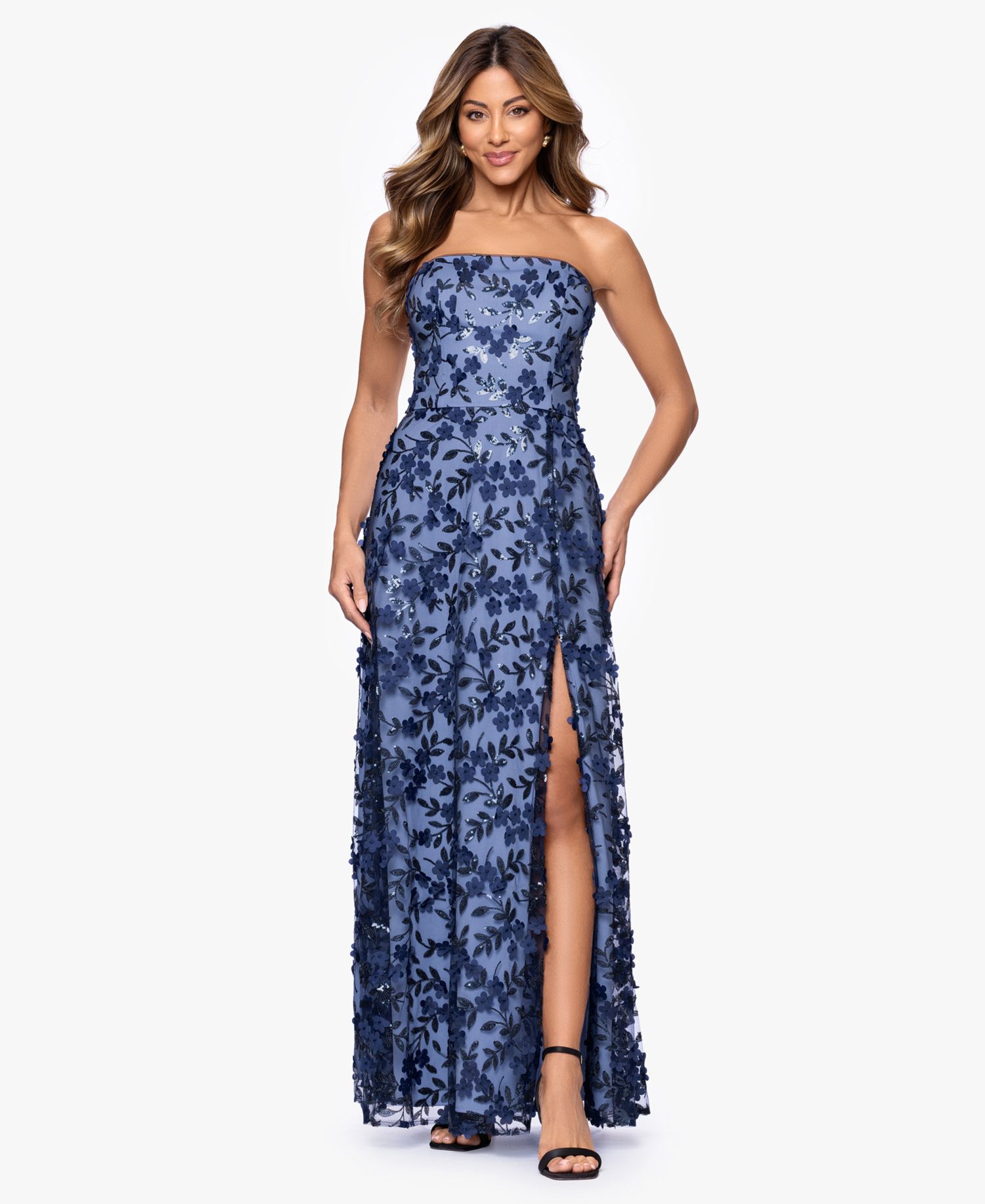 Women's Long Strapless 3D Flower Gown