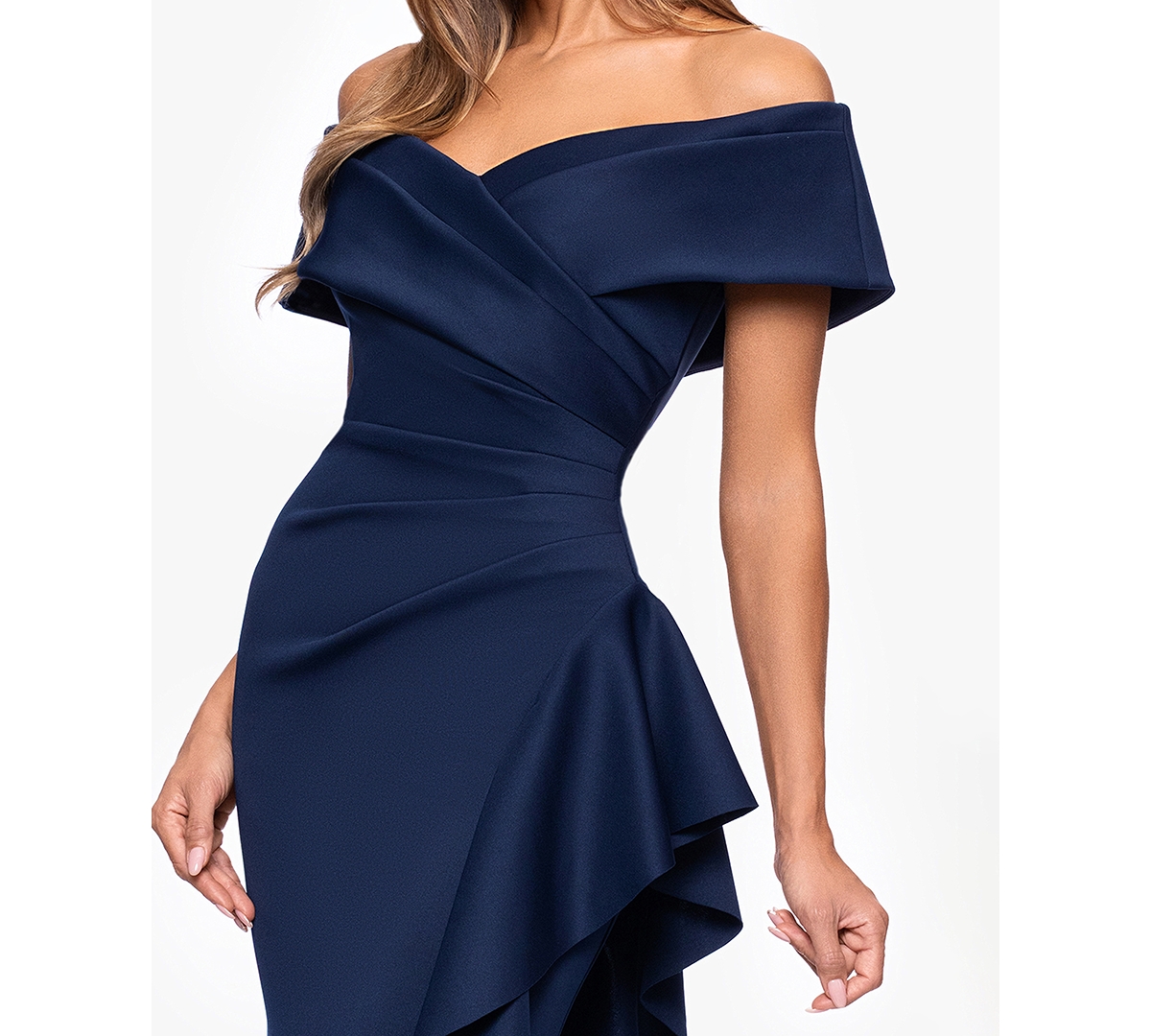 Xscape Petite Off-The-Shoulder Ruffle Detail Gown