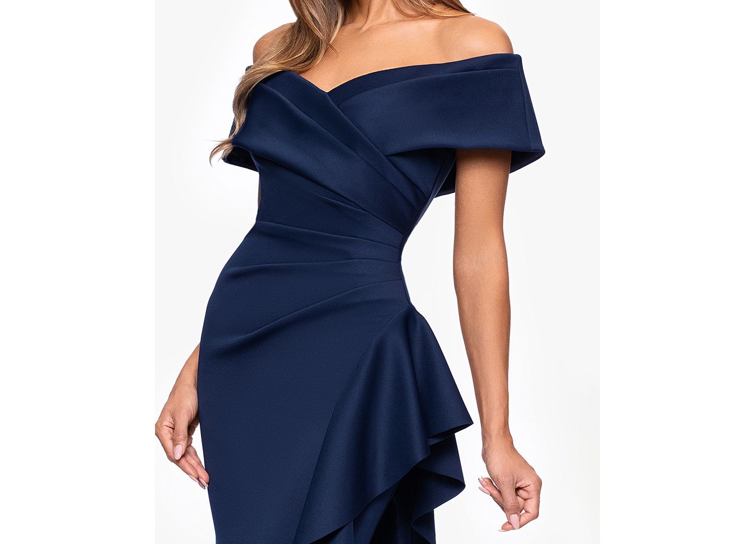 Petite Sweetheart Neck Side Ruffle Off-The-Shoulder Long Dress