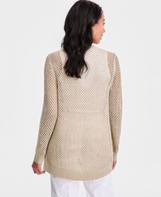 Women's Lurex Open-Work Open-Front Cardigan