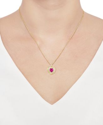 Lab-Grown Ruby (1.1 ct. t.w.) and White Sapphire (0.03) Heart Pendant Necklace in 14k Gold Over Sterling Silver (Also Available in Amethyst)